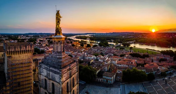 The aerial view of Avignon, a city in the southeastern Frances Provence region