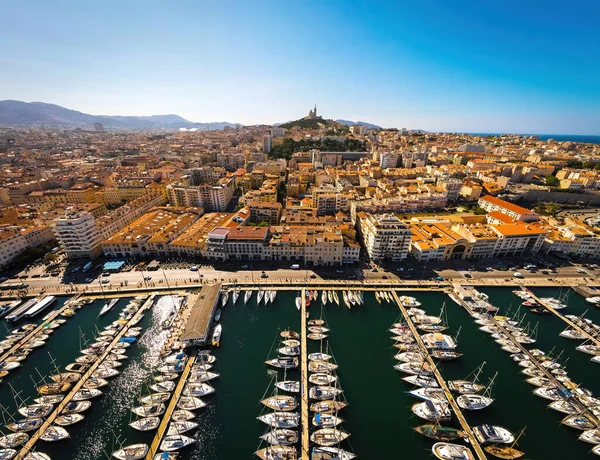 Kilátás Vieux Port Régi Kikötő Marseille Kikötő Város Dél Franciaországban — Stock Fotó