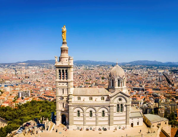 Het Uitzicht Vanuit Lucht Basilique Notre Dame Garde Marseille Een — Stockfoto