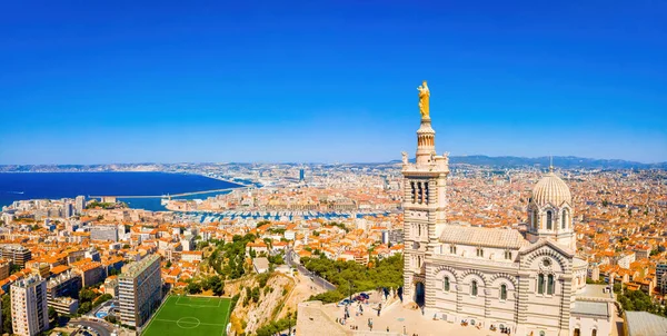 Het Uitzicht Vanuit Lucht Basilique Notre Dame Garde Marseille Een — Stockfoto
