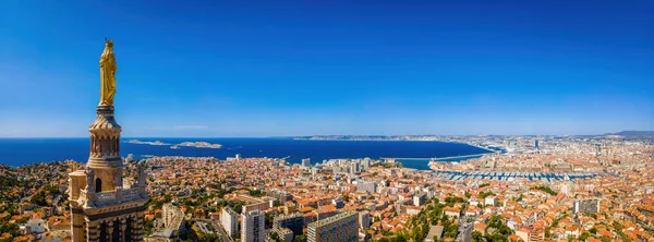 Die Luftaufnahme Der Basilique Notre Dame Garde Marseille Einer Südfranzösischen — Stockfoto