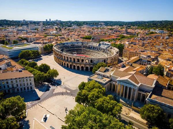 Vista Aérea Arena Nimes Una Antigua Ciudad Romana Región Occitánica —  Fotos de Stock