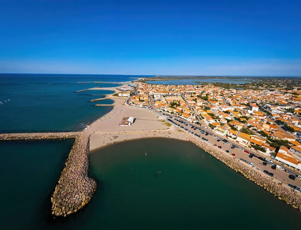Fransa Nın Güneyindeki Camargue Nin Başkenti Saintes Maries Mer Hava — Stok fotoğraf