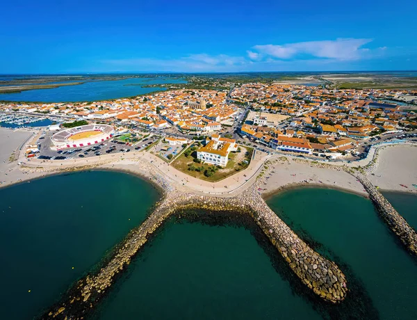 Fransa Nın Güneyindeki Camargue Nin Başkenti Saintes Maries Mer Hava — Stok fotoğraf