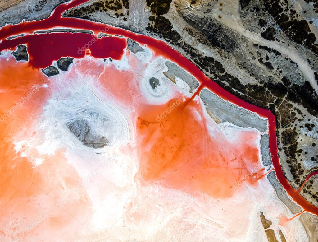 The aerial view of salt production in Camargue, Salin-de-Giraud, France