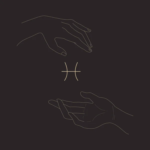 Kvinnliga Händer Som Håller Pisces Glyph Gesture Och Pisces Zodiac — Stock vektor