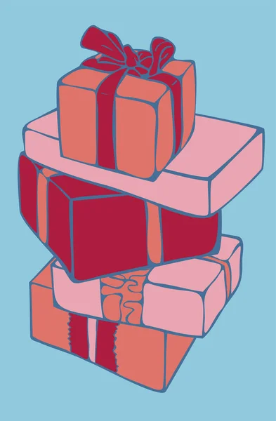 Illustration Vectorielle Conception Carte Postale Avec Pile Boîtes Cadeaux Colorées — Image vectorielle