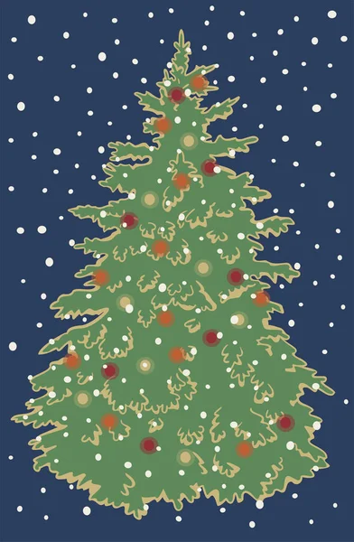 Illustration Vectorielle Motif Carte Postale Sapin Noël Avec Décorations Noël — Image vectorielle