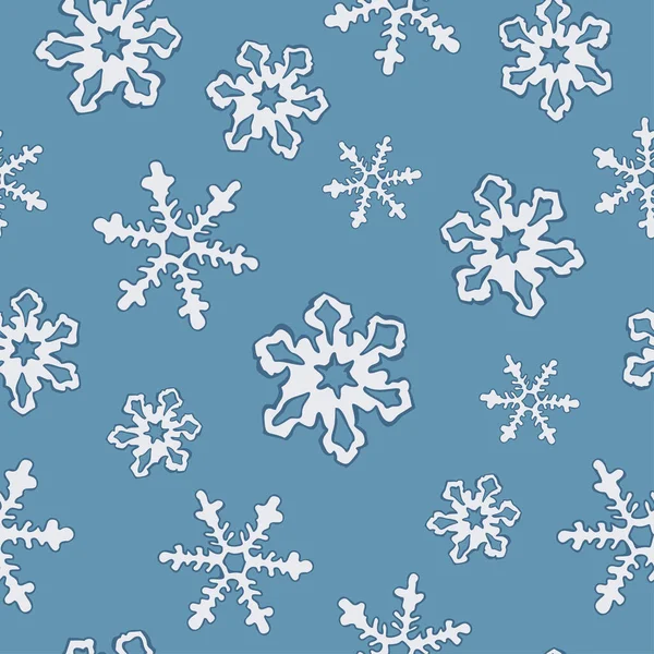 Patrón Sin Costura Vectorial Copos Nieve Aislados Sobre Fondo Azul — Vector de stock