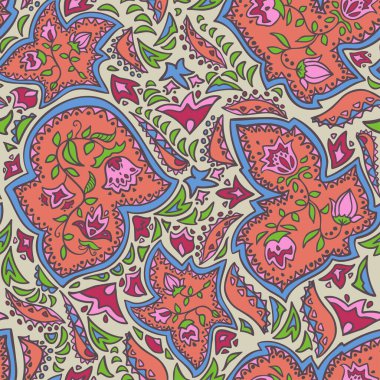 Gül çiçekleri, yapraklar ve soyut geometrik şekillerin vektörsüz desen dekorasyonu.