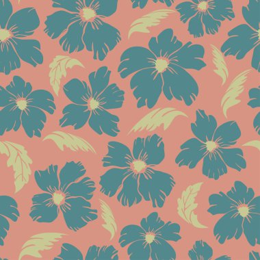 Soyut çiçekler açan, kusursuz bir deseni olan bir vektör. Coşkulu çiçek tasarımı.