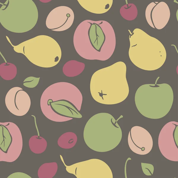 Patrón Sin Costura Vectorial Con Diferentes Frutas Manzana Melocotón Pera — Archivo Imágenes Vectoriales