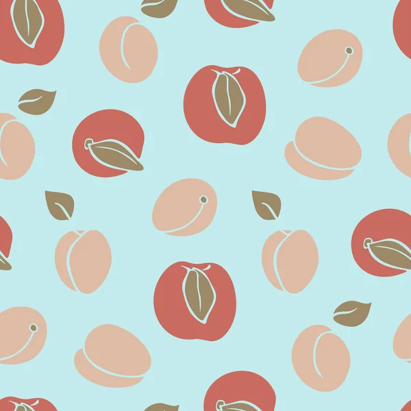 向量无缝模式与杏子和桃果实的浅蓝色背景 水果设计 — 图库矢量图片