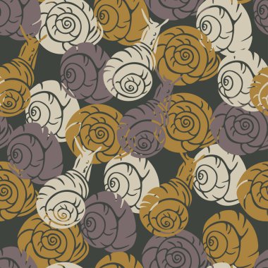 Süslü sümüklü böcek ve kabuklu vektörsüz desen. Tarafsız arkaplanda süslü tasarım.