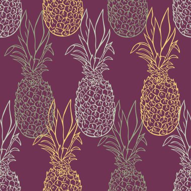Ana hatları ananas olan kusursuz bir şablon. Ananazların çok renkli hatları.