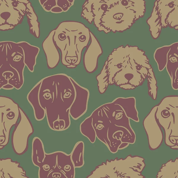 具有不同狗脸的矢量无缝图案 不同品种狗的设计 图库插图