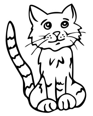 Oturan kedinin vektör çizimi. Boyama kitabı için tasarım.