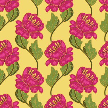 Dekoratif çiçekleri olan kusursuz bir desen. Şekillendirilmiş şakayıklı sofistike tasarım..