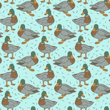 Mavi arka planda yaban ördekleri olan kusursuz bir model. Dişli tasarım.