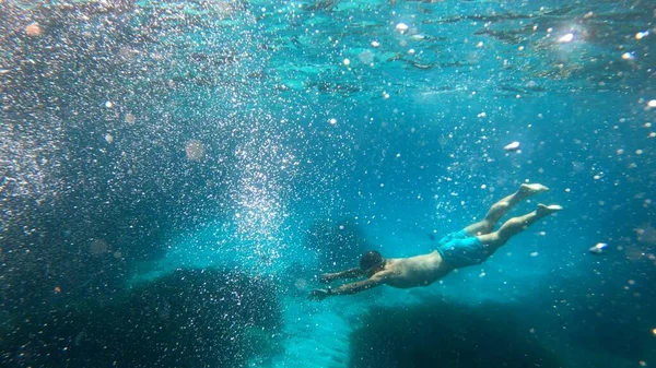 Young Man Snorkeling Menorca — Stock Photo, Image