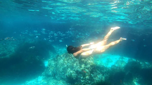 Young Woman Snorkeling Menorca — Stock Photo, Image