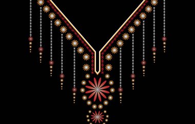 Kıyafetlerin üzerine doğal olarak vektör süslemeli nakış. Geleneksel geometrik etnik oryantal model. Moda kadınları için çiçekli kolye nakışı. arkaplan, paketleme.