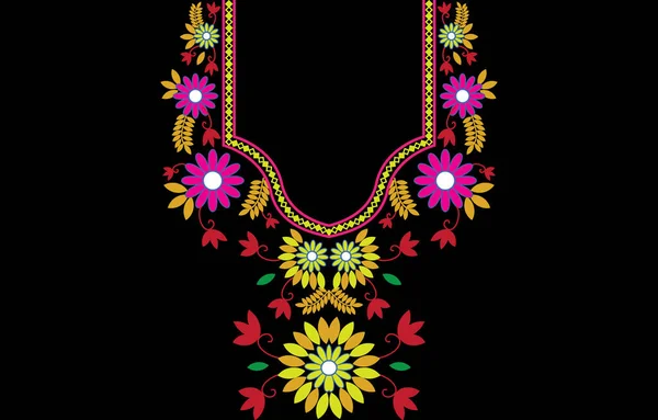 ネイティブスタイルの服にベクトル装飾刺繍 幾何学的な民族的東洋のパターン ファッション女性のための花のネックレス刺繍デザイン 背景に包装 — ストックベクタ