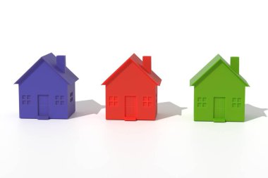 Üç boyutlu illüstrasyon. Bacalı basit bir ev modeli.