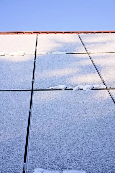 Snow Ice Covered Solar Cells — Stock Photo, Image