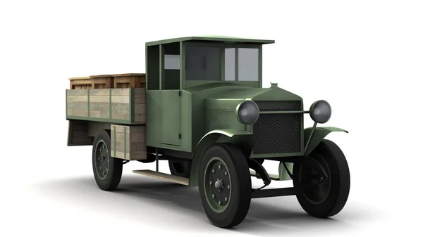 Illustration Polnischer Militärlastwagen Aus Dem Zweiten Weltkrieg Mit Holzkisten Beladen — Stockfoto