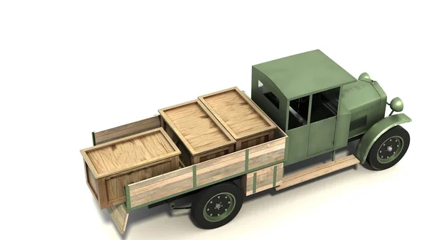 Illustration Polish Military Truck World War Loaded Wooden Chests — Stock Photo, Image