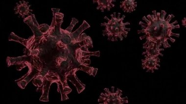 Coronavirus 3 boyutlu grafik animasyon çizimi. Tüm dünyada salgın bir virüs var. Covid-19 mikroskop altında