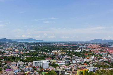 Phuket, Thailand- April 2019: view from city hill top big budha landmark