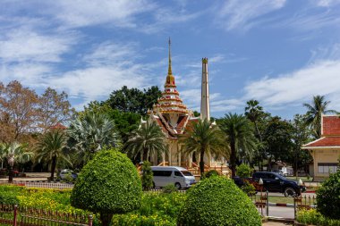 Phuket, Thailand- April 6 2019: colorful Buddhist temple complex calling Chalong