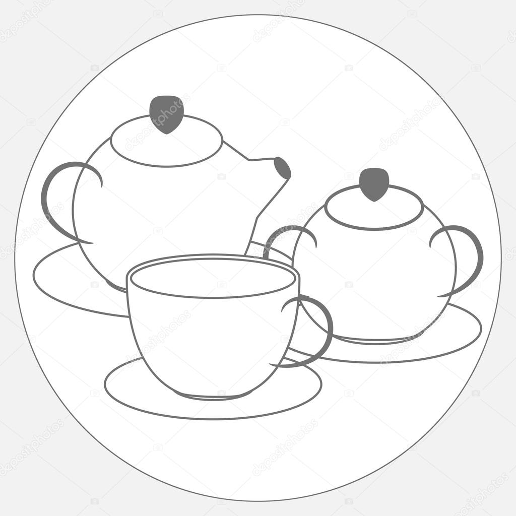 Tea set drawing Tea set. Drawing — Stock Vector © Volha.Belausava