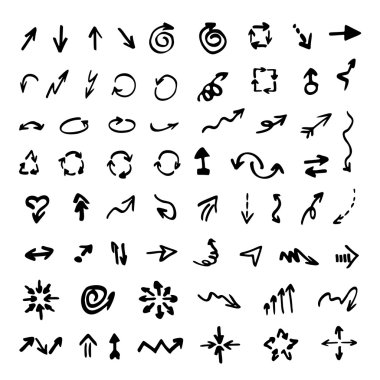 Elle çizilmiş işaretçi okları kümesi