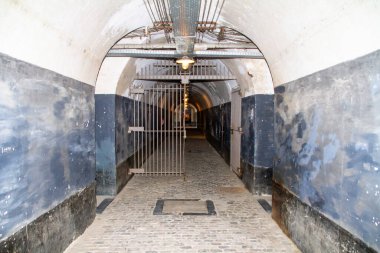 Belgium, Puurs, April 16, 2021. Fort Breendonk was a concentration camp during WWII. Corridor