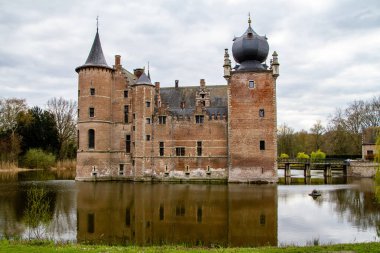 Aartselaar, Belgium, April 16, 2021. Cleydael Castle was originally a medieval feudal moated castle. Private property, it belonged to a golf course.
