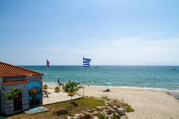 Siviri Grecia Julio 2021 Grecia Vista Playa Siviri Con Bandera —  Fotos de Stock