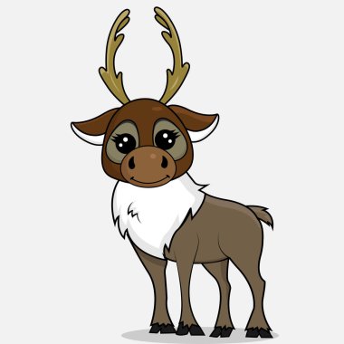  Çizgi film geyiği. Beyaz arka planda izole edilmiş bir Noel hayvanı.