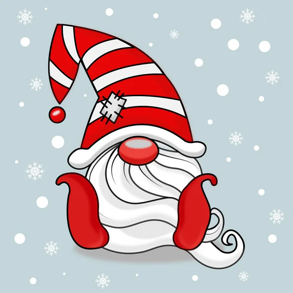 青い背景に孤立したクリスマスのノーム クリスマスカードを 面白いドワーフだ おとぎ話だ 幻想的なキャラクター — ストックベクタ