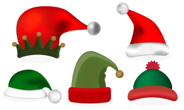 Conjunto Cinco Sombreros Diferentes Para Las Vacaciones Navidad Estilo Plano — Vector de stock