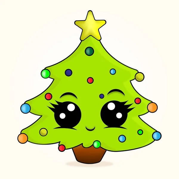 Árbol Navidad Dibujos Animados Con Una Estrella Bolas Nuevo Diseño — Archivo Imágenes Vectoriales
