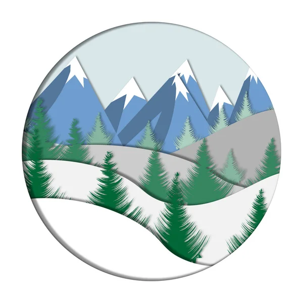 Paysage Hivernal Avec Montagnes Colline Avec Chutes Neige — Image vectorielle