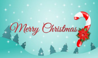 Noel ağacı, tepe, baston şeker ve Noel aromalı Noel kartı. Yeni yılın tasarım şablonu. Dikey