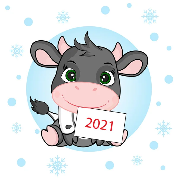 Cute Christmas Card Cow Bull Chinese New Year Merry Christmas — Stock Vector