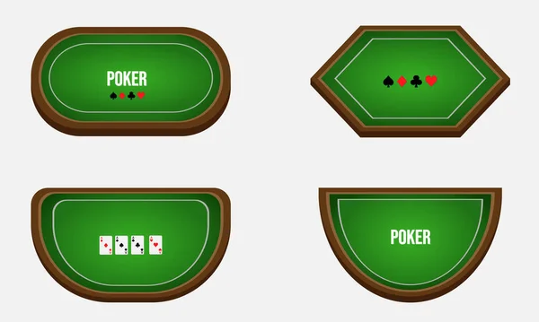 フラットデザインのポーカークライアントゲームデザインとユーザーインターフェイスのための異なる形状の4つのポーカーテーブルのセット — ストックベクタ