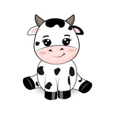 Şirin inek. Beyaz arkaplanda izole edilmiş çizgi film karakteri. 