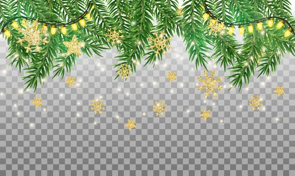 Nieuwjaarsachtergrond Vakantie Illustratie Met Kerst Sparren Takken Glitter Sterren Sneeuwvlokken — Stockfoto