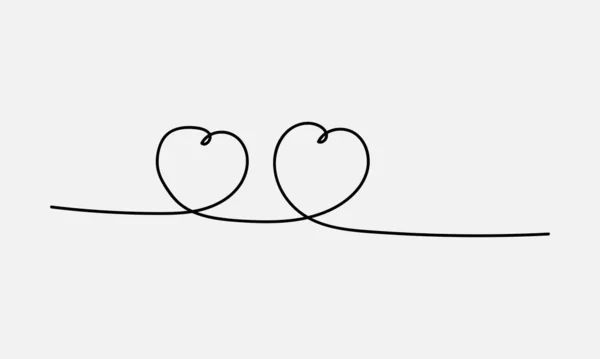 用两颗心连续画出爱情的线条 最低限度的设计 爱的概念 白色背景上孤立的向量图 — 图库矢量图片